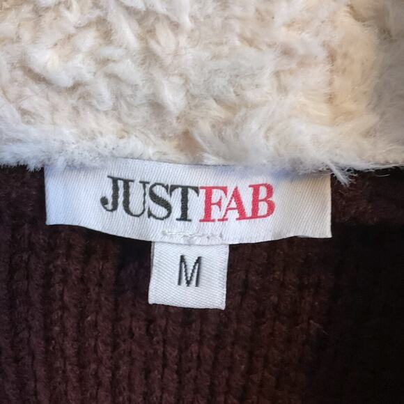 Just Fab Cardigan Women’s SZ M Burgundy Suede Faux Fur Collar Open Long Sleeve - Picture 3 of 9